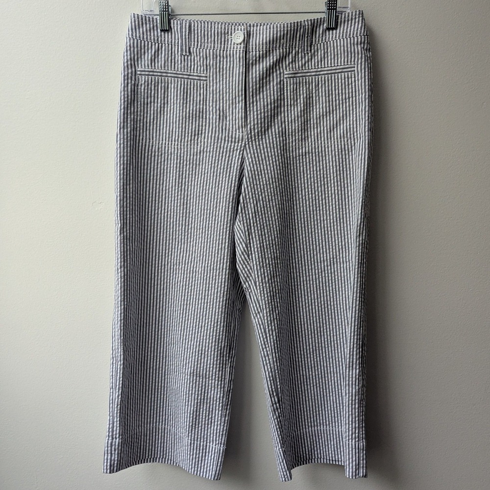 Talbots Cropped Pants Blue White Seersucker Striped 10P Nautical Preppy *READ